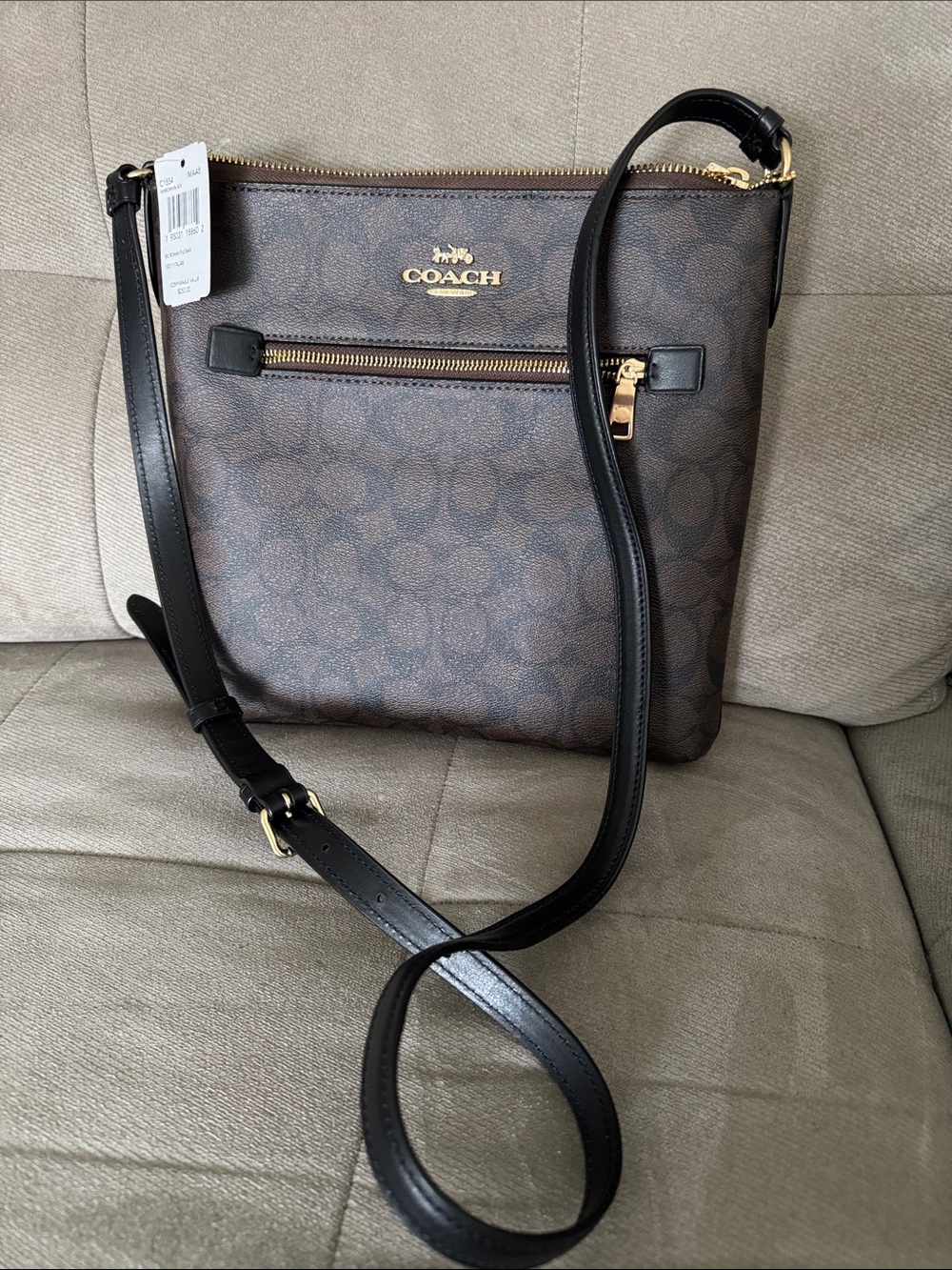 Coach Brown Signature Crossbody with Black Leather Strap